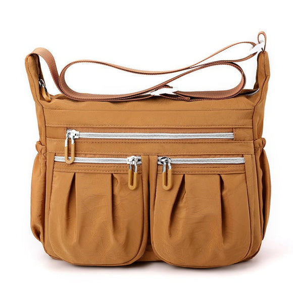 Brown Multi - Pocket Lightweight Nylon Crossbody Bag – Stylish, Functional, and Spacious Shoulder Bag for Women - RnR Galore