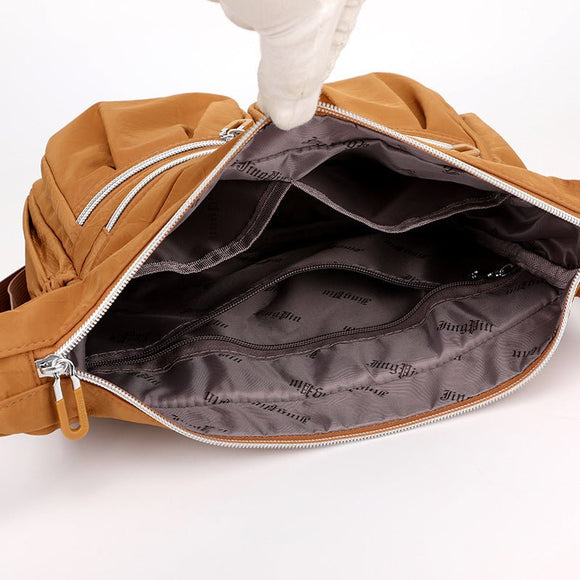 Brown Multi - Pocket Lightweight Nylon Crossbody Bag – Stylish, Functional, and Spacious Shoulder Bag for Women - RnR Galore