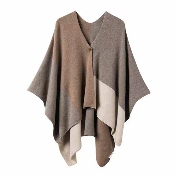 Brown Pure Wool Extra Large Shawl Scarf Color Block Multi - functional Warm Cashmere Cape Poncho - RnR Galore
