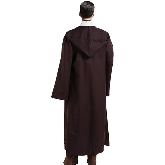 Brown Shadow Wanderer Hooded Cape - Premium Velvet Robe for Jedi, Wizard & Medieval Cosplay - RnR Galore