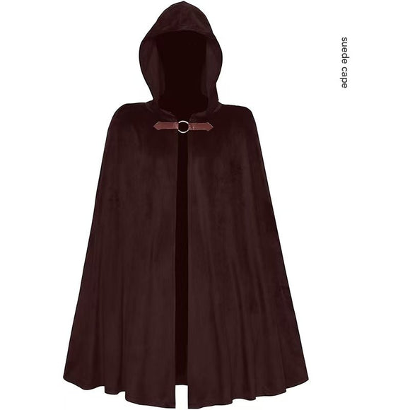 Brown Shadow Wanderer Hooded Cape - Premium Velvet Robe for Jedi, Wizard & Medieval Cosplay - RnR Galore