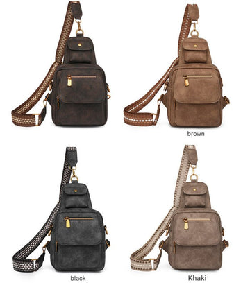 Brown Stylish PU Leather Sling Crossbody Bag for Women - Multi - Pocket Chest Pack with Adjustable Wide Strap - RnR Galore