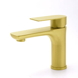 Brushed Gold Round Short Bathroom Vanity Laundry Chrome Basin Mixer Faucet Tap - RnR Galore