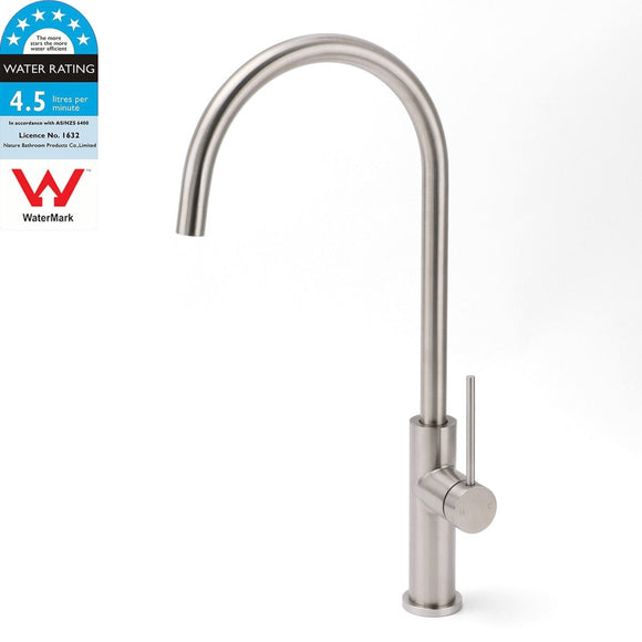 Brushed Nickel 435mm Tall Slim Round Kitchen Laundry Sink Mixer Faucet Tap Spout - RnR Galore