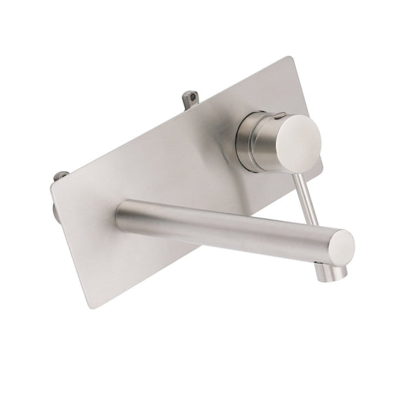 Brushed Nickel Round Wall Mounted Basin Vanity Mixer Bathtub Straight Spout Tap - RnR Galore