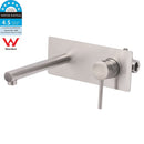 Brushed Nickel Round Wall Mounted Basin Vanity Mixer Bathtub Straight Spout Tap - RnR Galore
