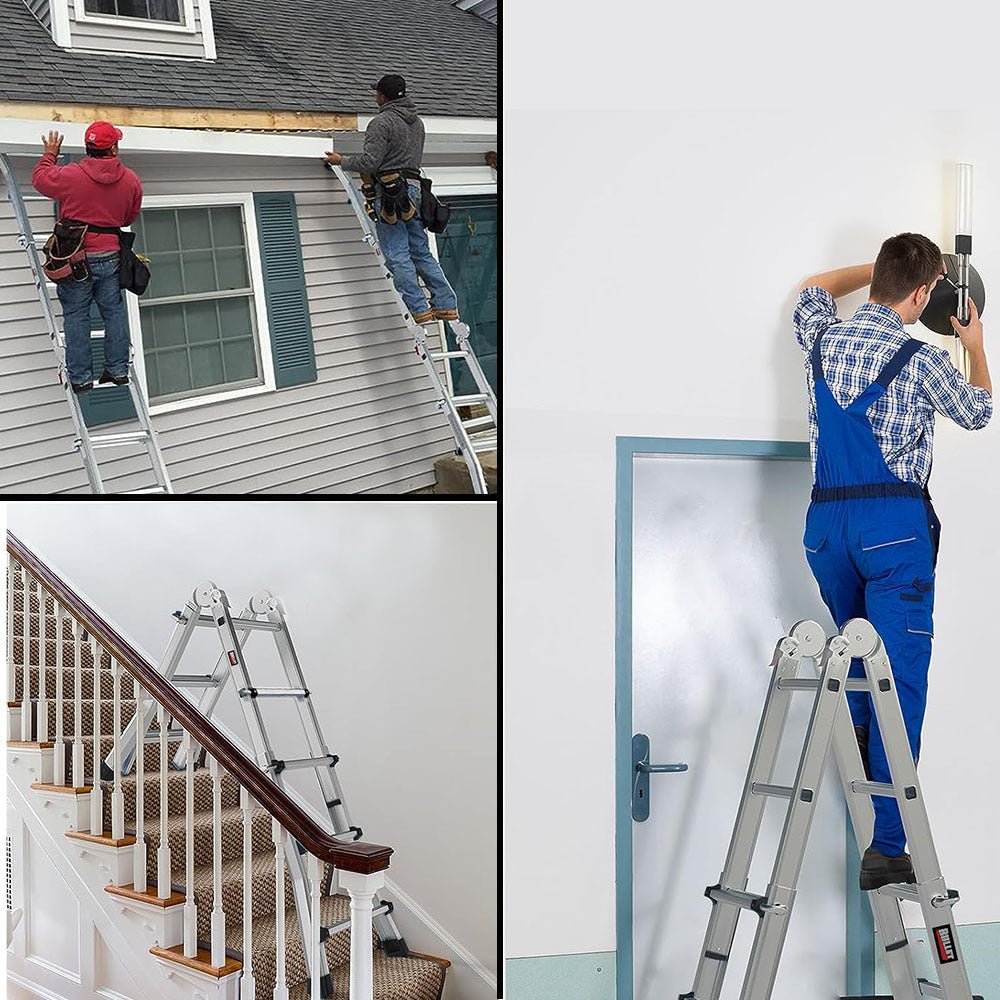 Work Platform Spring R Clip Bullet 4m Folding Aluminium Multipurpose Ladder, w/ Workshelf Platform ...