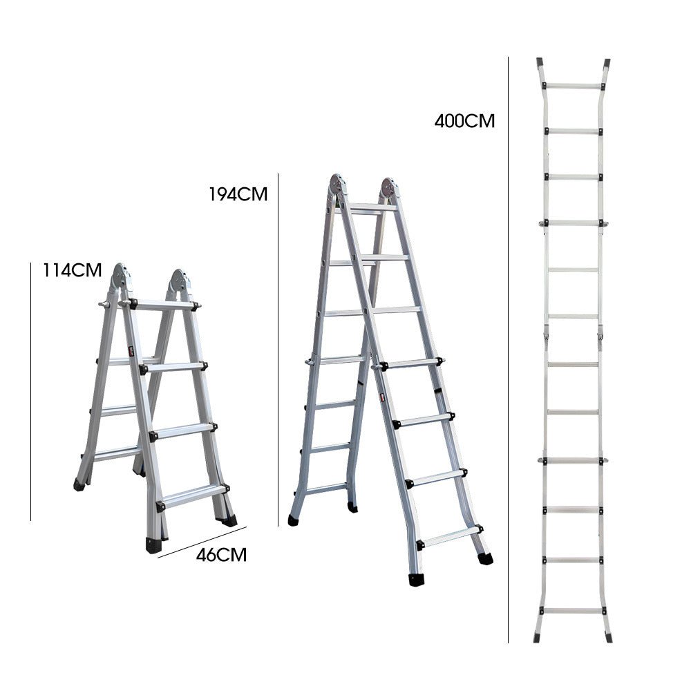 Work Platform Spring R Clip Bullet 4m Folding Aluminium Multipurpose Ladder, w/ Workshelf Platform ...