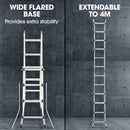Bullet 4m Folding Aluminium Multipurpose Ladder, w/ Workshelf Platform, Spring Assisted Rapid Safety Lock Adjusters - RnR Galore