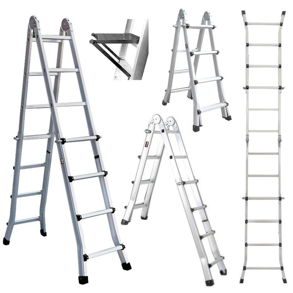 Work Platform Spring R Clip Bullet 4m Folding Aluminium Multipurpose Ladder, w/ Workshelf Platform ...