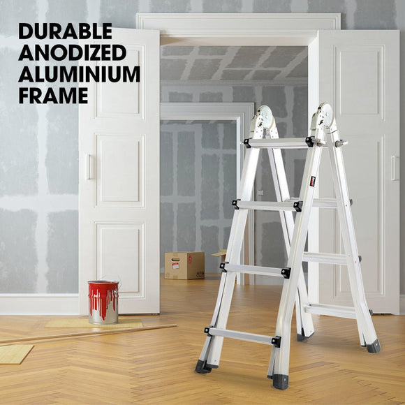 Work Platform Spring R Clip Bullet 4m Folding Aluminium Multipurpose Ladder, w/ Workshelf Platform ...