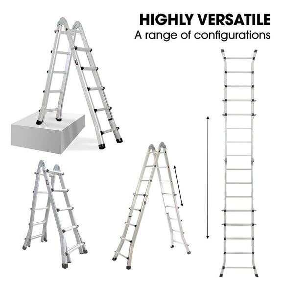 Bullet 5.1m Folding Aluminium Multipurpose Ladder, w/ Workshelf Platform, Spring Assisted Rapid Safety Lock Adjusters - RnR Galore