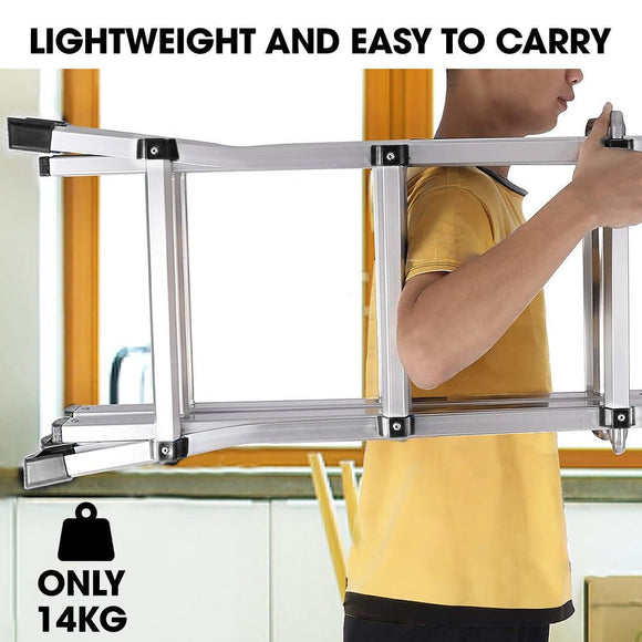 Bullet 5.1m Folding Aluminium Multipurpose Ladder, w/ Workshelf Platform, Spring Assisted Rapid Safety Lock Adjusters - RnR Galore