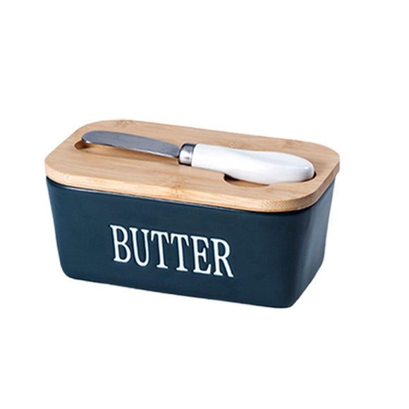 Butter Box with Knife Rectangular Cheese Container with Wooden Lid for Kitchen - Red - RnR Galore