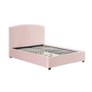 Camelia Double Size Bed Frame Pink Velvet Upholstery High Headboard Quality Slats Metal Structure - RnR Galore