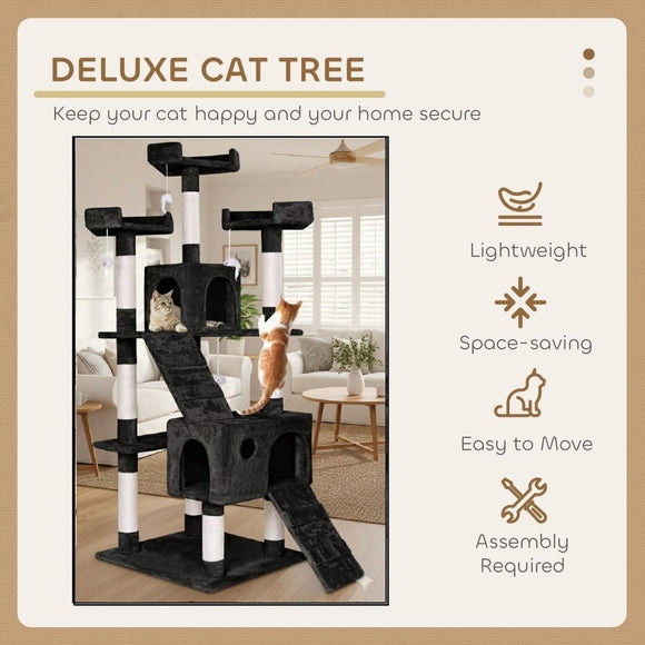 CARLA HOME 180cm Cat Tree Tower for Indoor Cats with Dual Condos, Plush Perches, Sisal Scratching Posts & Ramps for Kittens & Adult Cats (Black) - RnR Galore