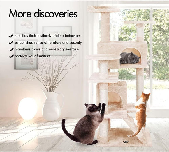 CARLA HOME 180cm Cat Tree Tower for Indoor Cats with Plush Perches, Dual Condos, Natural Sisal Scratching Posts & Ramp for Kittens & Adult Cats (Beige) - RnR Galore