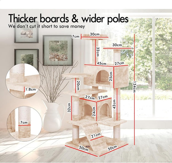 CARLA HOME 180cm Cat Tree Tower for Indoor Cats with Plush Perches, Dual Condos, Natural Sisal Scratching Posts & Ramp for Kittens & Adult Cats (Beige) - RnR Galore