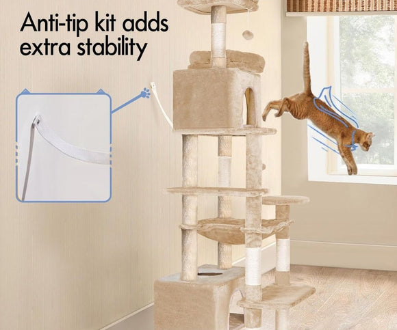 CARLA HOME 180cm Cat Tree Tower for Indoor Cats with Plush Perches, Dual Condos, Natural Sisal Scratching Posts & Ramps for Kittens & Adult Cats (Beige) - RnR Galore
