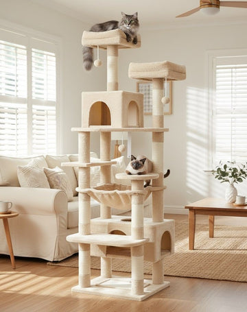 CARLA HOME 180cm Cat Tree Tower for Indoor Cats with Plush Perches, Dual Condos, Natural Sisal Scratching Posts & Ramps for Kittens & Adult Cats (Beige) - RnR Galore