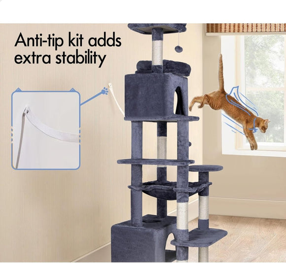 CARLA HOME 180cm Cat Tree Tower for Indoor Cats with Plush Perches, Dual Condos, Natural Sisal Scratching Posts & Ramps for Kittens & Adult Cats (Grey) - RnR Galore