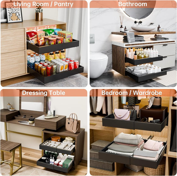 CARLA HOME 2 Pack Pull Out Cabinet Organizer Expandable for Cabinets with Adjustable Slide Out Shelves and Easy Installation (Black) - RnR Galore