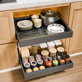 CARLA HOME 2 Pack Pull Out Cabinet Organizer Expandable for Cabinets with Adjustable Slide Out Shelves and Easy Installation (Grey) - RnR Galore