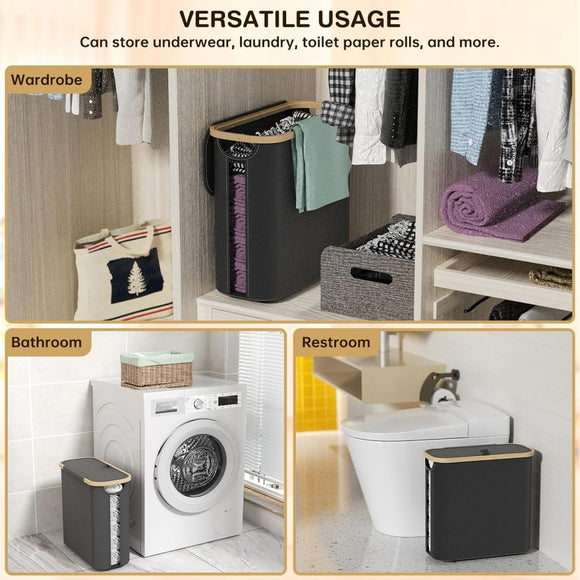 CARLA HOME 2 pack Toilet Paper Storage Basket Holds Up to 12 Rolls with Bamboo Lid and Handle for RV Closet (Black) - RnR Galore