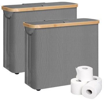 CARLA HOME 2 pack Toilet Paper Storage Basket Holds Up to 12 Rolls with Bamboo Lid and Handle for RV Closet (Grey) - RnR Galore
