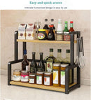 CARLA HOME 2 - Tier Wooden Kitchen Countertop Spice Rack for Storage of Condiments, Oils, Jars & Seasoning Bottles - RnR Galore
