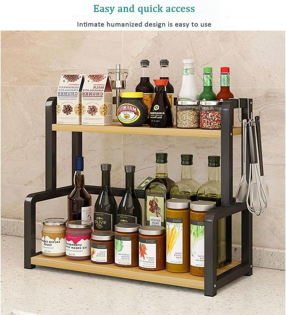 CARLA HOME 2 - Tier Wooden Kitchen Countertop Spice Rack for Storage of Condiments, Oils, Jars & Seasoning Bottles - RnR Galore