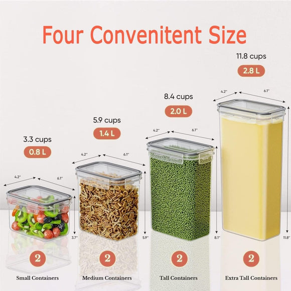CARLA HOME 8 Piece Airtight Food Storage Containers Set with Lids & Labels for Kitchen Storage - RnR Galore