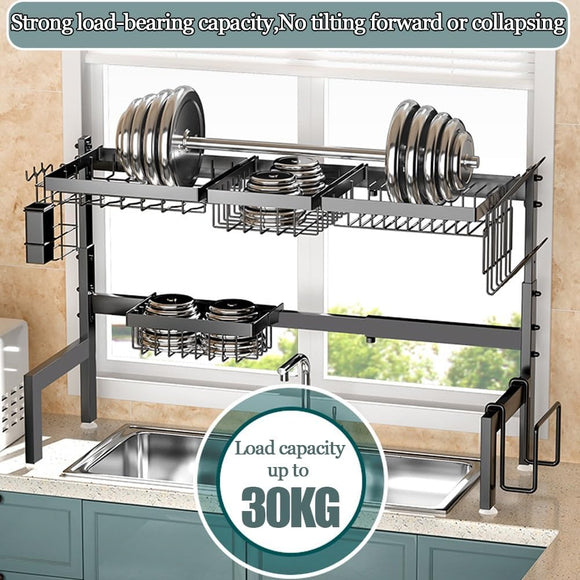 CARLA HOME Adjustable Over the Sink Dish Drying Rack with Utensil Holder, Hooks & Cutting Board Rack for Kitchen Counter Storage - RnR Galore