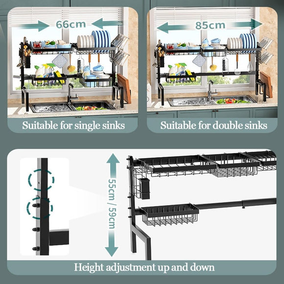 CARLA HOME Adjustable Over the Sink Dish Drying Rack with Utensil Holder, Hooks & Cutting Board Rack for Kitchen Counter Storage - RnR Galore