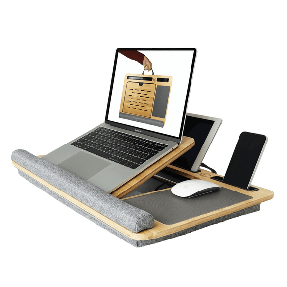 CARLA HOME Bamboo Laptop Lap Desk with Cushion and Angle Adjustable for Office and Home - RnR Galore