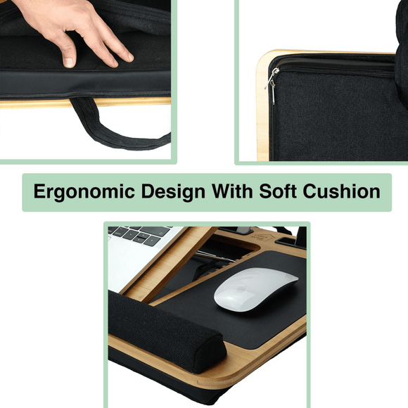 CARLA HOME Bamboo Laptop Lap Desk with Cushion, Angle Adjustable and Sleeve Case Bag for Office and Home - RnR Galore