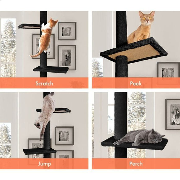 CARLA HOME Floor to Ceiling Cat Tree Tower with Adjustable Height 230 - 286cm for Indoor Cats (Black) - RnR Galore