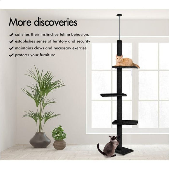 CARLA HOME Floor to Ceiling Cat Tree Tower with Adjustable Height 230 - 286cm for Indoor Cats (Black) - RnR Galore