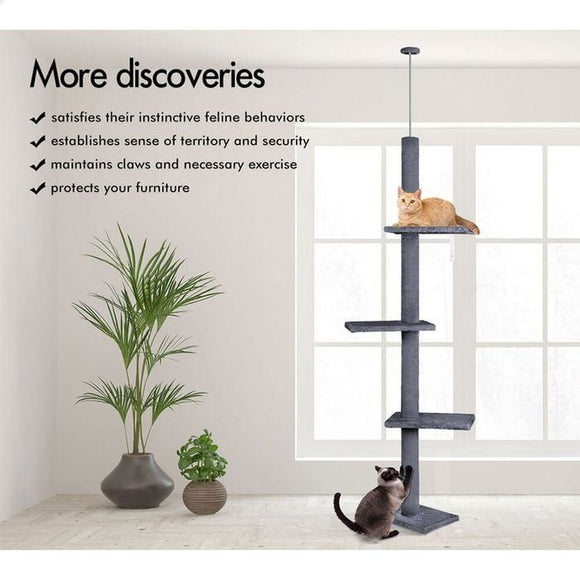 CARLA HOME Floor to Ceiling Cat Tree Tower with Adjustable Height 230 - 286cm for Indoor Cats (Grey) - RnR Galore