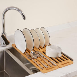 CARLA HOME Foldable Bamboo Dish Drying Rack for Kitchen - RnR Galore