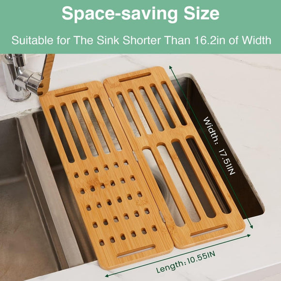 CARLA HOME Foldable Bamboo Dish Drying Rack for Kitchen - RnR Galore