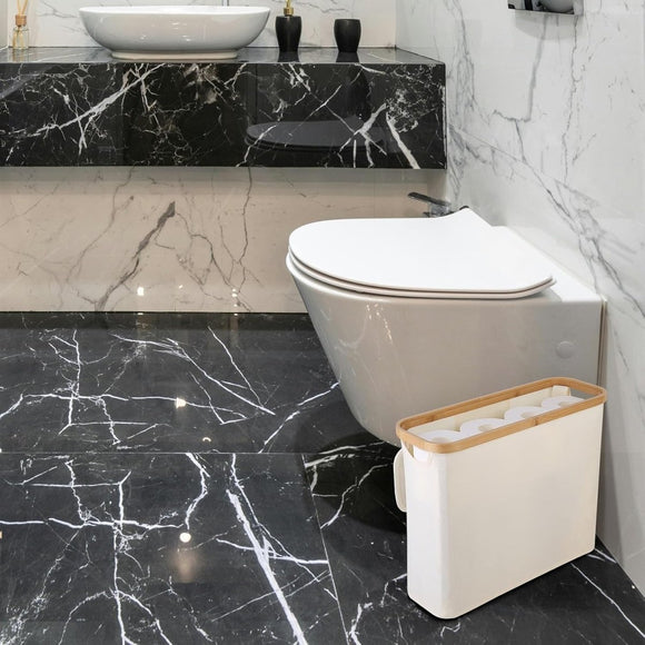 CARLA HOME Toilet Paper Storage Basket Holds Up to 12 Rolls with Bamboo Lid and Handle for RV Closet (White) - RnR Galore