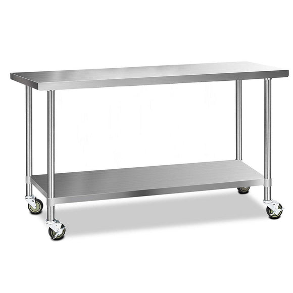 Cefito 430 Stainless Steel Kitchen Benches Work Bench Food Prep Table with Wheels 1829MM x 610MM - RnR Galore