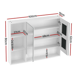 Cefito Bathroom Mirror Cabinet 100CM Vanity Medicine Wall Mounted Storage White - RnR Galore