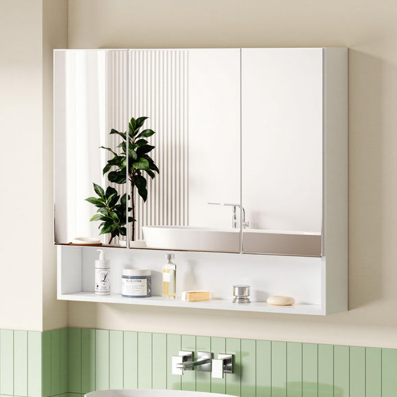 Cefito Bathroom Mirror Cabinet Medicine Adjustable Shelves Wall Hung 900x750mm White - RnR Galore