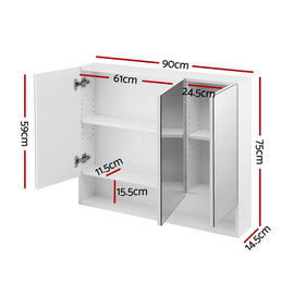 Cefito Bathroom Mirror Cabinet Medicine Adjustable Shelves Wall Hung 900x750mm White - RnR Galore