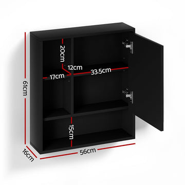 Cefito Bathroom Mirror Cabinet Mirrored Medicine Adjustable Shelf Wall Mounted 560mm Black - RnR Galore