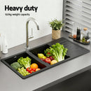 Cefito Kitchen Sink 116x50cm Granite Stone Sink Double Bowl Black - RnR Galore