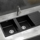Cefito Kitchen Sink 116x50cm Granite Stone Sink Double Bowl Black - RnR Galore