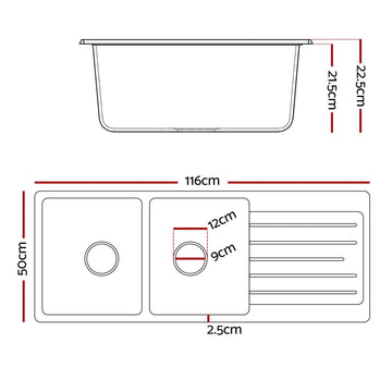 Cefito Kitchen Sink 116x50cm Granite Stone Sink Double Bowl White - RnR Galore